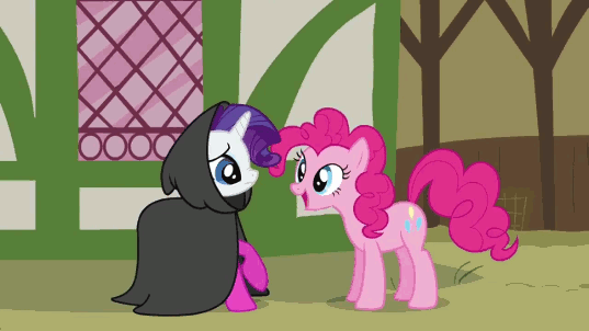 Size: 537x302 | Tagged: safe, screencap, character:pinkie pie, character:rarity, episode:too many pinkie pies, g4, my little pony: friendship is magic, animated, clothing, dress, shoes, socks