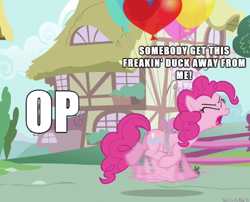 Size: 610x493 | Tagged: safe, screencap, character:pinkie pie, homestar runner, image macro, meme, op, op is a duck, strong bad