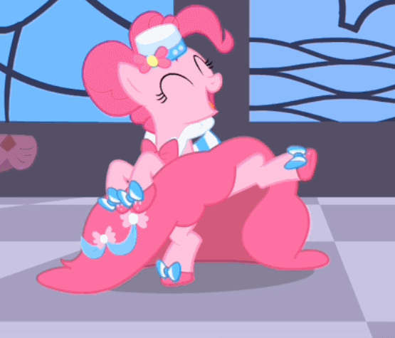 Size: 555x475 | Tagged: safe, screencap, character:pinkie pie, episode:the best night ever, g4, my little pony: friendship is magic, animated, bipedal, can-can, clothing, cropped, dancing, dress, dress lift, eyes closed, gala dress, loop, singing, solo