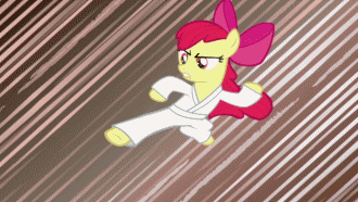 Size: 330x186 | Tagged: safe, screencap, character:apple bloom, episode:call of the cutie, g4, my little pony: friendship is magic, animated, fail, karate, karatebloom