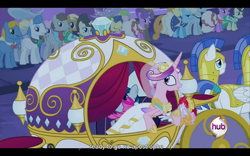 Size: 960x600 | Tagged: safe, screencap, character:princess cadance, character:shining armor, episode:a canterlot wedding, g4, my little pony: friendship is magic, hub logo, youtube caption