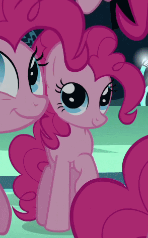 Size: 294x474 | Tagged: safe, screencap, character:pinkie pie, species:earth pony, species:pony, episode:too many pinkie pies, g4, my little pony: friendship is magic, :t, animated, animation error, blinking, bouncing, clone, cute, diapinkes, face of mercy, faec, female, grin, looking at you, mare, multeity, pinkie clone, pronking, raised hoof, smiling, squee, that cute clone, too much pink energy is dangerous
