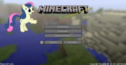 Size: 1360x706 | Tagged: safe, screencap, character:bon bon, character:sweetie drops, beastie boys, body movin, menu, minecraft, song reference, title screen