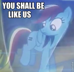 Size: 371x362 | Tagged: safe, screencap, character:rainbow dash, episode:the cutie map, g4, my little pony: friendship is magic, caption, cyberman, doctor who, equal cutie mark, image macro, meme, reference, roflbot, tomb of the cybermen