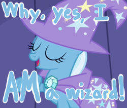 Size: 397x339 | Tagged: safe, screencap, character:trixie, species:pony, species:unicorn, episode:boast busters, g4, my little pony: friendship is magic, are you a wizard, female, mare, solo, text, wizard
