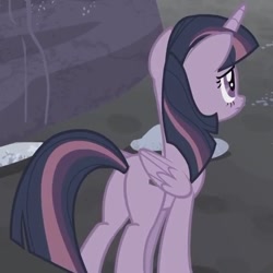 Size: 515x515 | Tagged: safe, screencap, character:twilight sparkle, character:twilight sparkle (alicorn), species:alicorn, species:pony, episode:the cutie map, g4, my little pony: friendship is magic, cropped, cute, equal cutie mark, equalized, female, folded wings, frown, mare, plot, sad, solo, wings