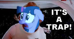 Size: 307x164 | Tagged: safe, artist:gnp foehammer, screencap, character:twilight sparkle, character:twilight sparkle (alicorn), species:alicorn, species:pony, episode:the cutie map, g4, my little pony: friendship is magic, admiral ackbar, crossover, female, floppy ears, frown, it's a trap, mare, meme, open mouth, star wars, wide eyes