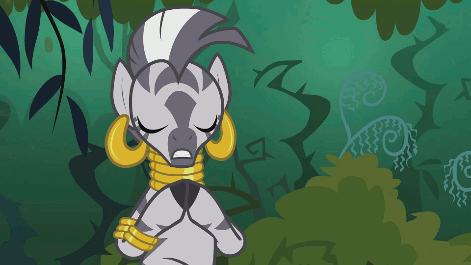 Size: 960x540 | Tagged: safe, screencap, character:zecora, species:zebra, episode:magic duel, g4, my little pony: friendship is magic, animated, earring, everfree forest, eyes closed, hydrokinesis, magic, meditation, necklace, telekinesis, thorns, training, tree, vine