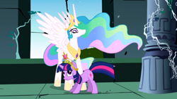 Size: 1366x768 | Tagged: safe, screencap, character:princess celestia, character:twilight sparkle, episode:friendship is magic, g4, my little pony: friendship is magic, castle of the royal pony sisters