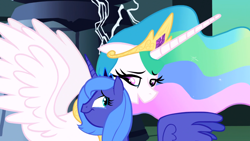 Size: 1366x768 | Tagged: safe, screencap, character:princess celestia, character:princess luna, episode:friendship is magic, g4, my little pony: friendship is magic, animation error, castle of the royal pony sisters, crying, s1 luna, swanlestia, tears of joy