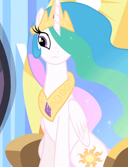 Size: 413x540 | Tagged: safe, screencap, character:princess celestia, episode:equestria games, g4, my little pony: friendship is magic, :o, animated, cute, cutelestia, hair over one eye, nodding, sitting, smiling, solo, wide eyes