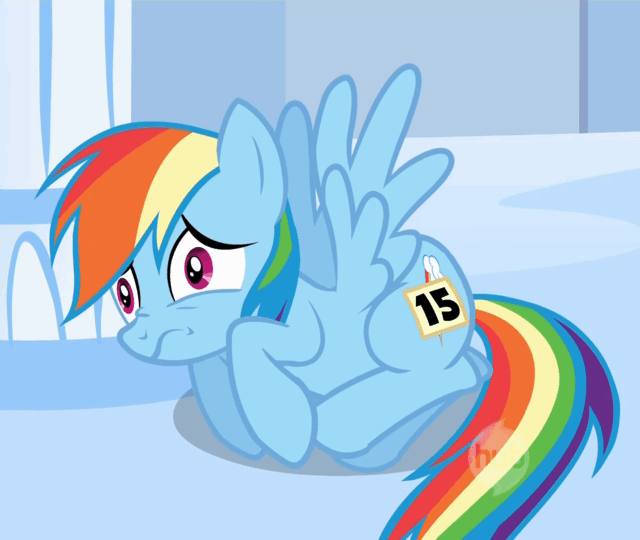 Size: 640x540 | Tagged: safe, screencap, character:rainbow dash, species:pegasus, species:pony, episode:sonic rainboom, g4, my little pony: friendship is magic, 15, animated, cowering, cutiemarking, female, fetal position, frown, horrified, hub logo, mare, prone, scared, scaredy dash, shivering, solo, spread wings, wide eyes, wings