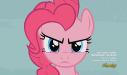 Size: 716x423 | Tagged: safe, screencap, character:pinkie pie, species:earth pony, species:pony, episode:the cutie map, g4, my little pony: friendship is magic, close-up, determined, female, frown, glare, looking at camera, looking at you, serious, serious face, solo, when she doesn't smile