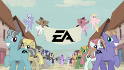 Size: 1278x719 | Tagged: safe, screencap, character:starlight glimmer, episode:the cutie map, g4, my little pony: friendship is magic, $tarlight glimmer, capitalist communist, ea, electronic arts, equal town banner, equal town banner meme, exploitable meme, in our town, meme, s5 starlight