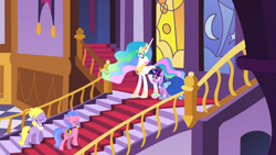 Size: 1366x768 | Tagged: safe, screencap, character:lyrica lilac, character:princess celestia, character:royal ribbon, character:twilight sparkle, episode:the best night ever, g4, my little pony: friendship is magic, background pony