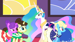 Size: 1366x768 | Tagged: safe, screencap, character:eclair créme, character:fine line, character:north star (g4), character:princess celestia, character:twilight sparkle, episode:the best night ever, g4, my little pony: friendship is magic