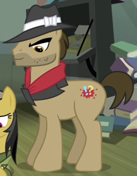 Size: 334x428 | Tagged: safe, screencap, character:biff, character:daring do, species:earth pony, species:pony, episode:daring don't, g4, my little pony: friendship is magic, background pony, clothing, cropped, fedora, hat, henchmen, male, solo focus, stallion, stubble