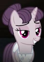 Size: 293x407 | Tagged: safe, screencap, character:sugar belle, species:pony, species:unicorn, episode:the cutie map, g4, my little pony: friendship is magic, clothing, cropped, female, hair bun, lidded eyes, mare, solo
