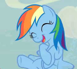 Size: 337x302 | Tagged: safe, screencap, character:rainbow dash, species:pegasus, species:pony, episode:the cutie map, g4, my little pony: friendship is magic, cute, dashabetes, eyes closed, female, flying, happy, laughing, mare, open mouth, solo