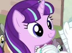 Size: 590x431 | Tagged: safe, screencap, character:double diamond, character:starlight glimmer, species:pony, species:unicorn, episode:the cutie map, g4, my little pony: friendship is magic, cute, female, glimmerbetes, mare, s5 starlight, smiling, when she smiles