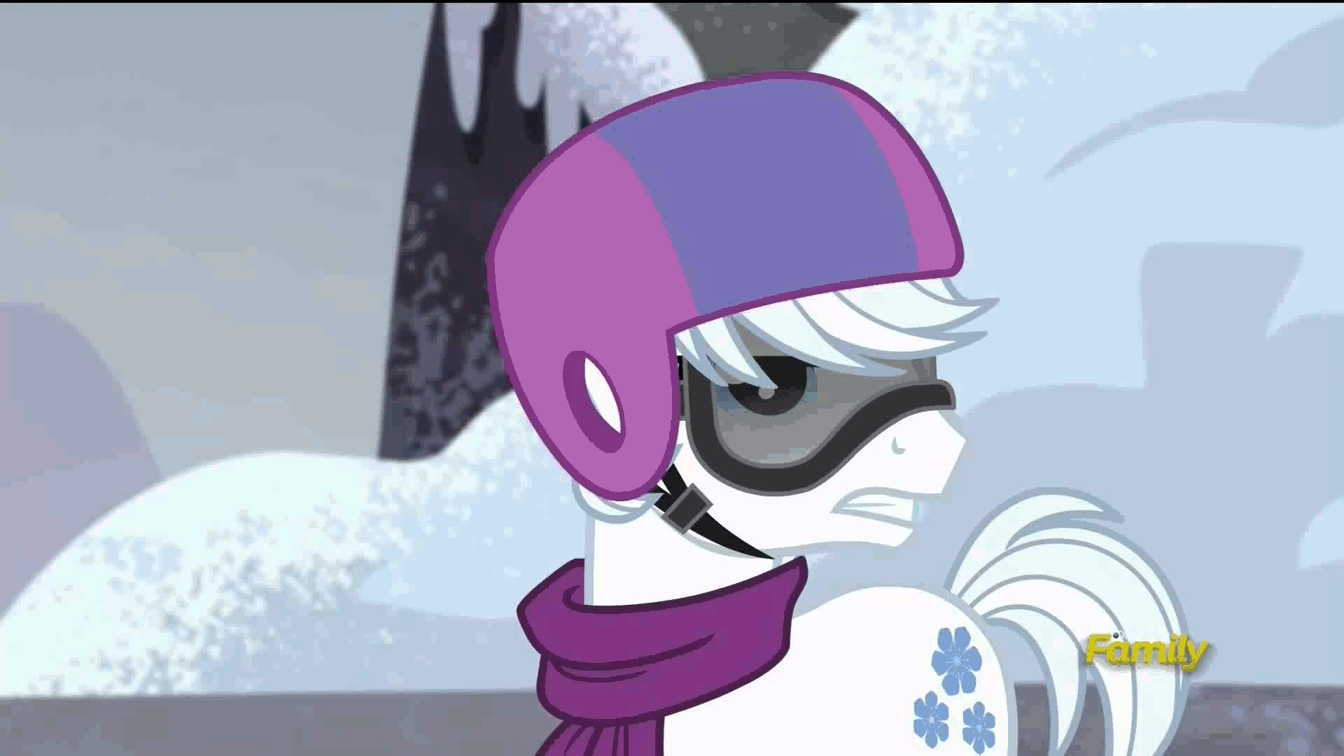 Size: 1920x1080 | Tagged: safe, screencap, character:double diamond, episode:the cutie map, g4, my little pony: friendship is magic, animated, cute, hair flip, handsome, helmet, skiing helmet