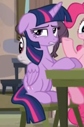 Size: 397x597 | Tagged: safe, screencap, character:pinkie pie, character:sugar belle, character:twilight sparkle, character:twilight sparkle (alicorn), species:alicorn, species:pony, episode:the cutie map, g4, my little pony: friendship is magic, female, mare, reaction image, sitting