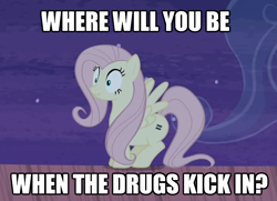 Size: 900x650 | Tagged: safe, screencap, character:fluttershy, episode:the cutie map, g4, my little pony: friendship is magic, :t, drugs, equal cutie mark, image macro, meme, scrunchy face, solo, where will you be when the drugs kick in?