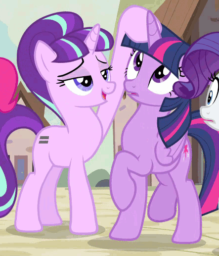 Size: 443x517 | Tagged: safe, screencap, character:pinkie pie, character:rarity, character:starlight glimmer, character:twilight sparkle, character:twilight sparkle (alicorn), species:alicorn, species:pony, episode:the cutie map, g4, my little pony: friendship is magic, animated, creepy, female, hilarious in hindsight, i need an adult, mare, meme in the description, personal space invasion, touching face