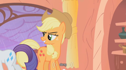 Size: 640x355 | Tagged: safe, screencap, character:applejack, character:rarity, ship:rarijack, episode:look before you sleep, g4, my little pony: friendship is magic, dat butt, female, lesbian, meme, out of context, shipping, youtube caption