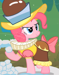 Size: 479x610 | Tagged: safe, screencap, character:pinkie pie, episode:hearth's warming eve, g4, my little pony: friendship is magic, chancellor puddinghead, clothing, costume, ruff (clothing)