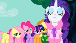 Size: 1366x768 | Tagged: safe, screencap, character:applejack, character:fluttershy, character:pinkie pie, character:rarity, character:twilight sparkle, episode:suited for success, g4, my little pony: friendship is magic