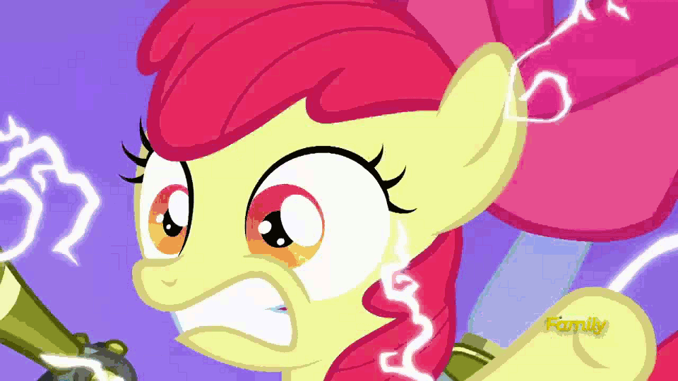 Size: 960x540 | Tagged: safe, screencap, character:apple bloom, episode:bloom and gloom, g4, my little pony: friendship is magic, animated, electricity, shock, twitbuster apple bloom, twittermite