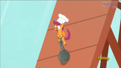 Size: 1920x1080 | Tagged: safe, screencap, character:scootaloo, species:pegasus, species:pony, episode:bloom and gloom, g4, my little pony: friendship is magic, chef's hat, clothing, egg beater, hat, nightmare, ramp, scootacook, solo