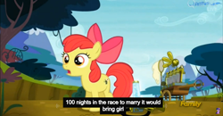 Size: 1600x830 | Tagged: safe, screencap, character:apple bloom, episode:bloom and gloom, g4, my little pony: friendship is magic, meme, pest control gear, solo, youtube caption