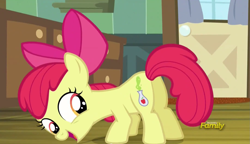 Size: 1423x819 | Tagged: safe, screencap, character:apple bloom, species:earth pony, species:pony, episode:bloom and gloom, g4, my little pony: friendship is magic, butt, cutie mark, female, filly, looking back, plot, solo