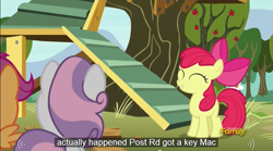 Size: 855x474 | Tagged: safe, screencap, character:apple bloom, character:sweetie belle, episode:bloom and gloom, g4, my little pony: friendship is magic, meme, youtube caption