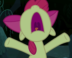 Size: 855x697 | Tagged: safe, screencap, character:apple bloom, episode:bloom and gloom, g4, my little pony: friendship is magic, look at all the fucks i give, nose in the air, solo, uvula, volumetric mouth