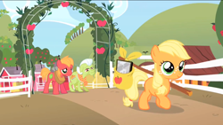 Size: 1148x648 | Tagged: safe, screencap, character:applejack, character:big mcintosh, character:granny smith, species:earth pony, species:pony, episode:the cutie mark chronicles, g4, my little pony: friendship is magic, colt, filly, male, stallion, younger
