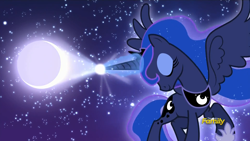 Size: 1920x1080 | Tagged: safe, screencap, character:princess luna, species:alicorn, species:pony, episode:bloom and gloom, g4, my little pony: friendship is magic, dream walker luna, eyes closed, magic, moon, moon work, smiling, solo