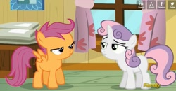 Size: 1005x522 | Tagged: safe, screencap, character:apple bloom, character:scootaloo, character:sweetie belle, species:pegasus, species:pony, episode:bloom and gloom, g4, my little pony: friendship is magic, cutie mark crusaders