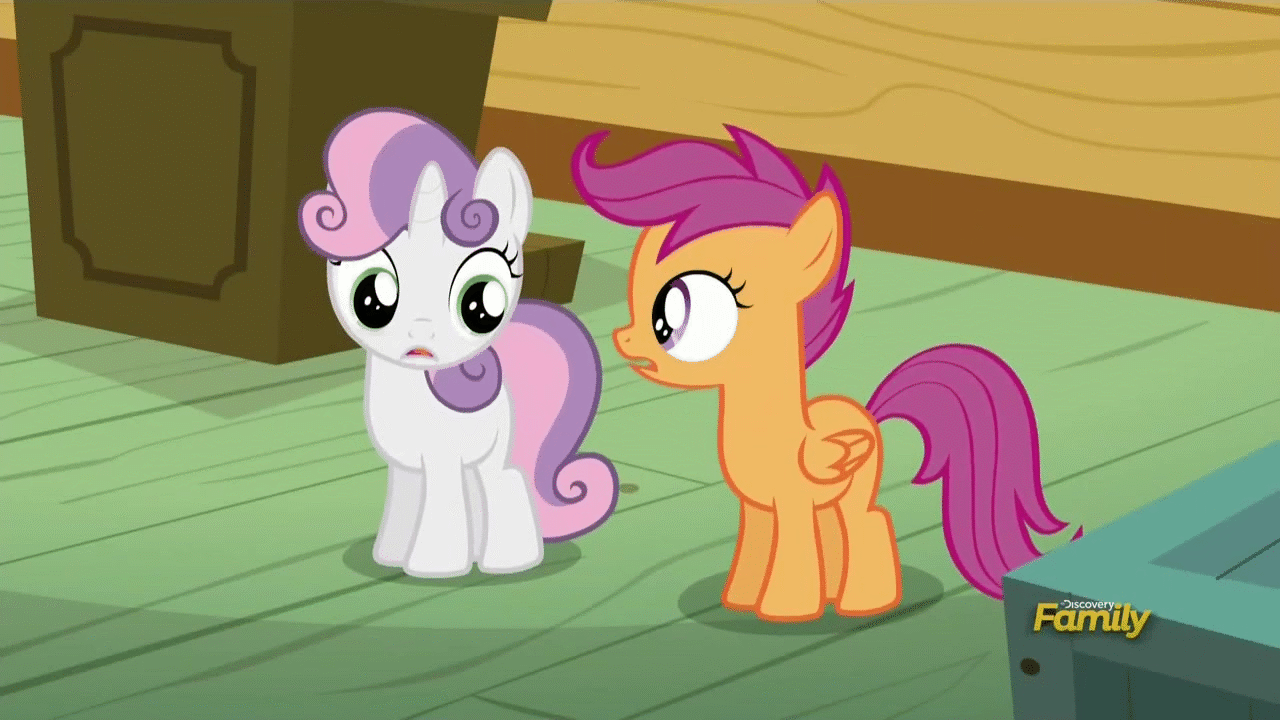 Size: 1280x720 | Tagged: safe, screencap, character:apple bloom, character:princess luna, character:scootaloo, character:sweetie belle, species:alicorn, species:earth pony, species:pegasus, species:pony, species:unicorn, episode:bloom and gloom, g4, my little pony: friendship is magic, animated, balloon rainbow dash, clubhouse, crusaders clubhouse, cutie mark crusaders, dream walker luna, female, filly, lucid dreaming, mare, nyan dash, rainbow dash poster, scootaloo can fly
