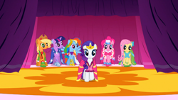 Size: 1366x768 | Tagged: safe, screencap, character:applejack, character:fluttershy, character:pinkie pie, character:rainbow dash, character:rarity, character:twilight sparkle, episode:suited for success, g4, my little pony: friendship is magic, mane six