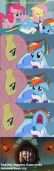 Size: 1072x3354 | Tagged: safe, screencap, character:fluttershy, character:rainbow dash, episode:tanks for the memories, g4, my little pony: friendship is magic, clothing, dashie slippers, dungeon, prison, role reversal, tank slippers, text