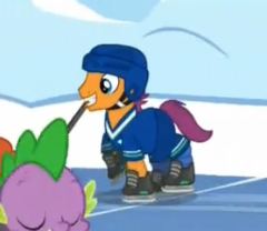 Size: 240x208 | Tagged: safe, screencap, character:spike, episode:tanks for the memories, g4, my little pony: friendship is magic, forecheck, helmet, hockey, ice hockey, mouth hold, nhl, scootadad, skates, solo, vancouver canucks