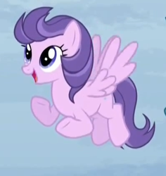 Size: 399x423 | Tagged: safe, screencap, character:clear skies, species:pegasus, species:pony, episode:tanks for the memories, g4, my little pony: friendship is magic, background pony, cropped, female, flying, mare, open mouth, solo