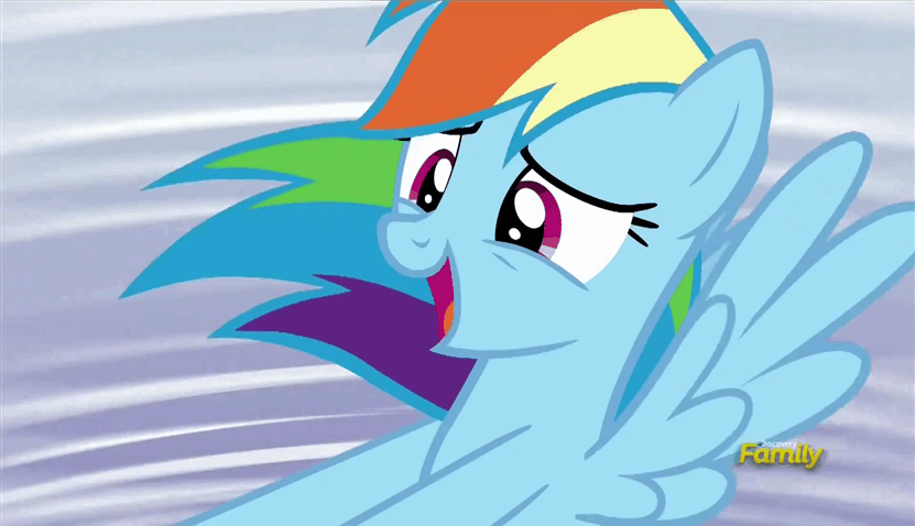 Size: 831x478 | Tagged: safe, screencap, character:rainbow dash, episode:tanks for the memories, g4, my little pony: friendship is magic, animated, cute, dashabetes, girly, good trick, spinning