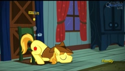 Size: 1067x607 | Tagged: safe, screencap, character:braeburn, episode:appleoosa's most wanted, g4, my little pony: friendship is magic, braebetes, chair, cute, face down ass up, sleeping