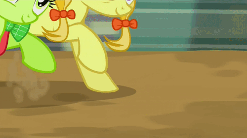 Size: 500x281 | Tagged: safe, screencap, character:jonagold, character:peachy sweet, species:earth pony, species:pony, episode:appleoosa's most wanted, g4, my little pony: friendship is magic, animated, apple family member, duo, female, hurdle, mare