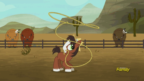 Size: 500x281 | Tagged: safe, screencap, character:trouble shoes, species:buffalo, species:pony, episode:appleoosa's most wanted, g4, my little pony: friendship is magic, animated, cactus, colt, cute, discovery family, discovery family logo, fence, flashback, frown, grin, hogtied, lasso, male, mouth hold, on back, rope, saguaro cactus, smiling, stuck, tied up, troublebetes, wide eyes, younger