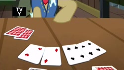 Size: 1366x768 | Tagged: safe, screencap, character:sheriff silverstar, episode:appleoosa's most wanted, g4, my little pony: friendship is magic, card, clubs, diamonds, heart, playing card, spades